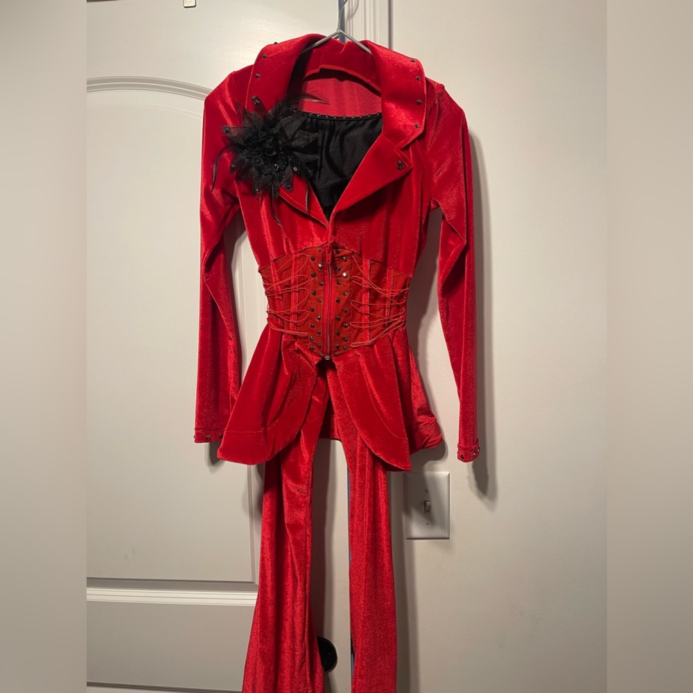 Red velour 3 piece dance costume